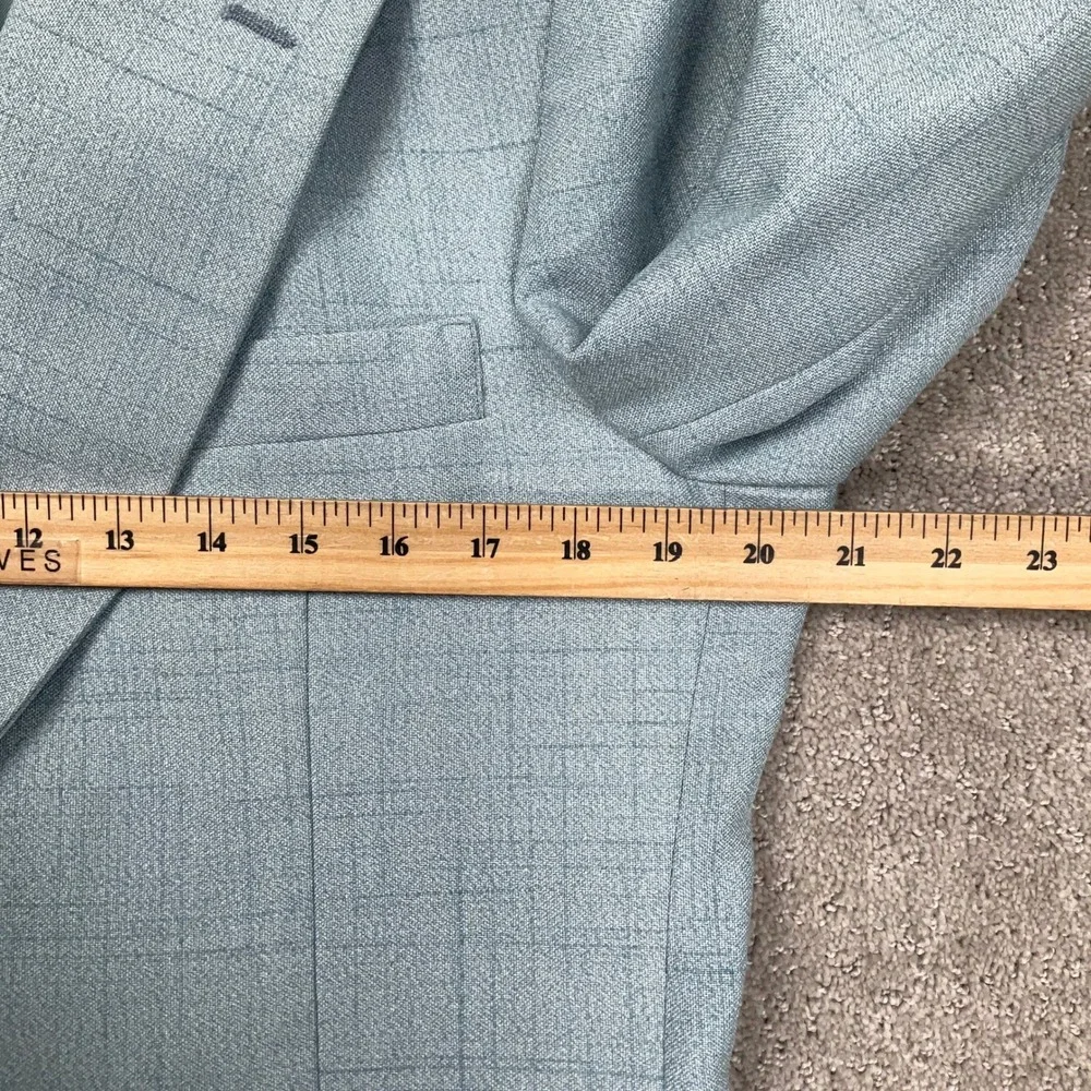 Johnny Carson Suit Mens 41R 35W 31L Light Blue Windowpane 70s Style Retro Kitsch